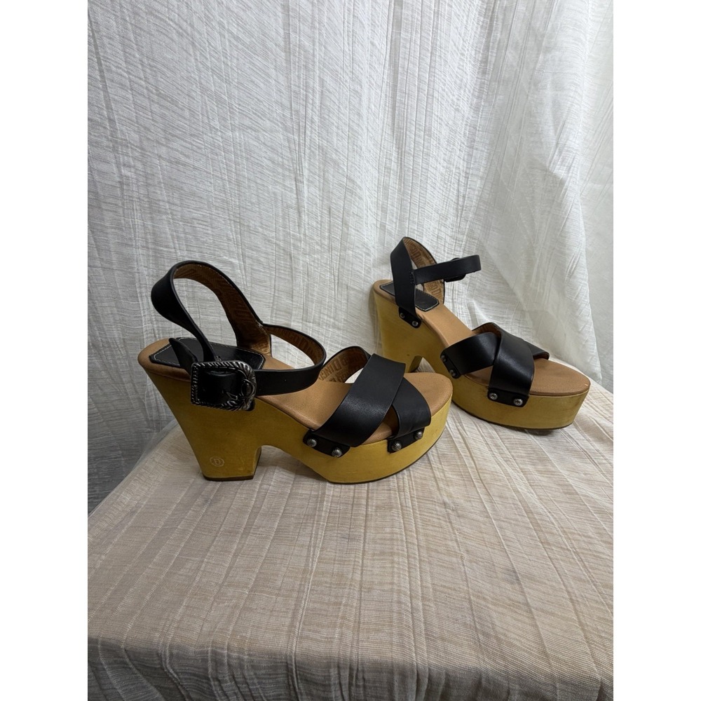 Dingo Woodstock DI 879 8.5M Black Leather Platform Sandals Western Boho